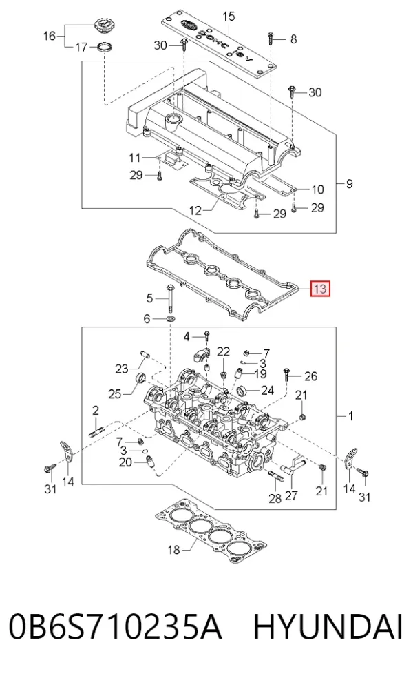 Uszczelka pokrywy zaworowej silnika 0B6S710235A Hyundai/Kia