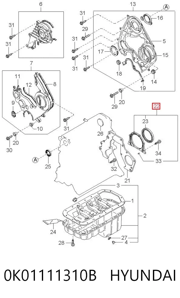 Uszczelniacz wału korbowego silnika tylny 0K01111310B Hyundai/Kia