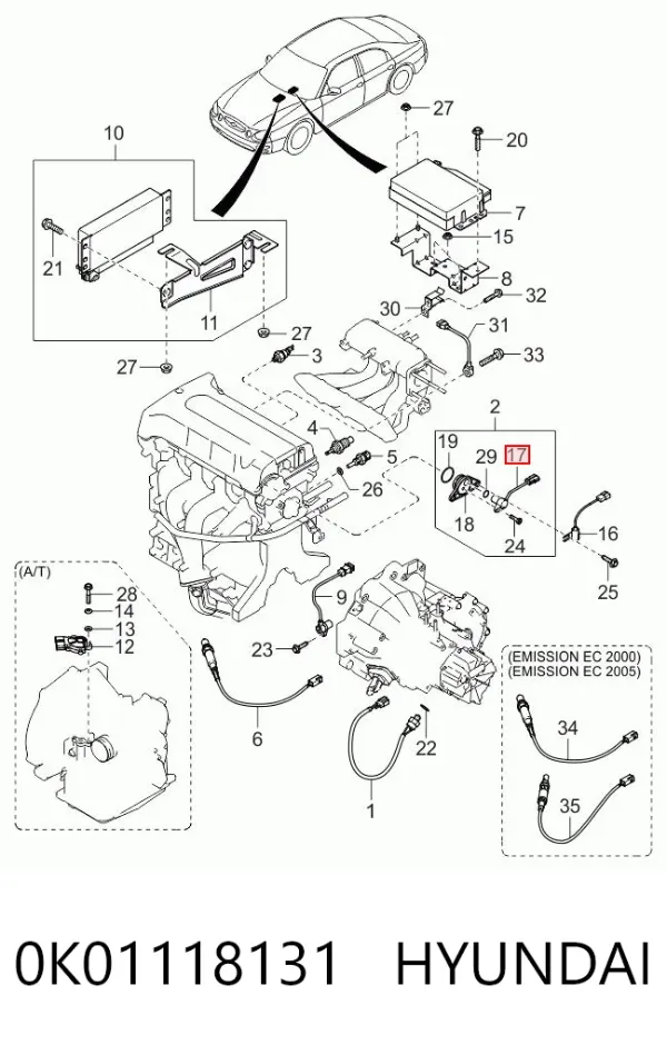 Czujnik położenia wałka rozrządu 0K01118131 Hyundai/Kia