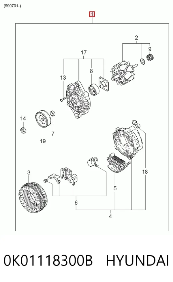 Alternator 0K01118300B Hyundai/Kia