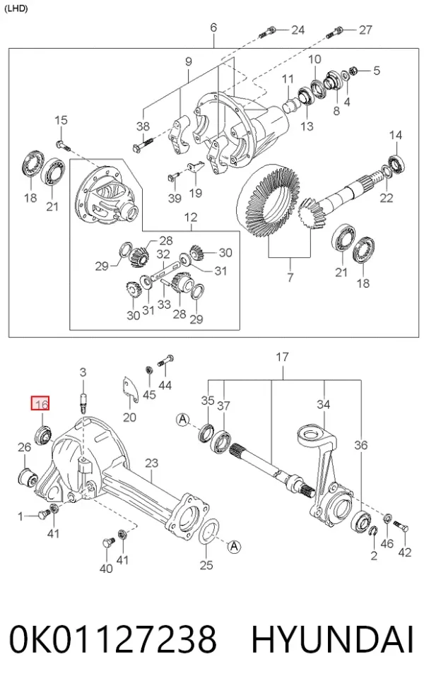 Uszczelniacz reduktora mostu przedniego 0K01127238 Hyundai/Kia