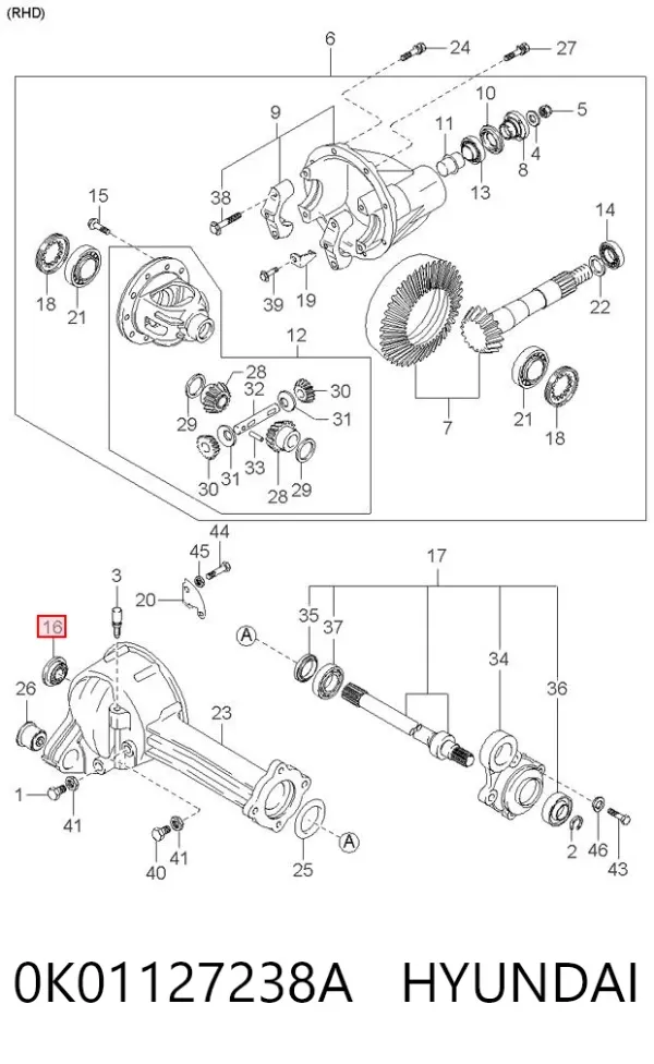 Uszczelniacz reduktora mostu przedniego 0K01127238A Hyundai/Kia