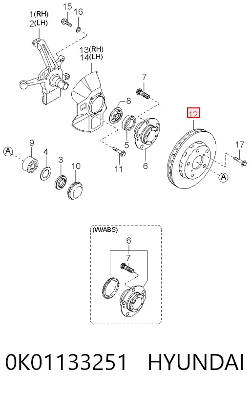 Tarcza hamulcowa przednia 0K01133251 Hyundai/Kia