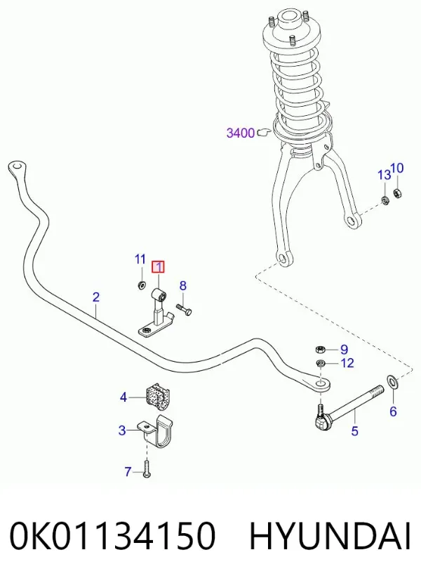Łącznik stabilizatora przedniego 0K01134150 Hyundai/Kia