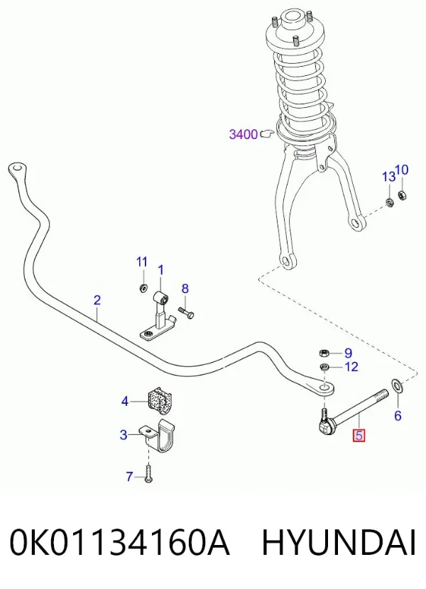 Łącznik stabilizatora przedniego 0K01134160A Hyundai/Kia