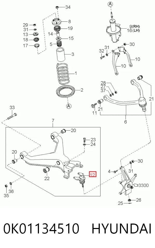 Sworzeń wahacza dolny 0K01134510 Hyundai/Kia