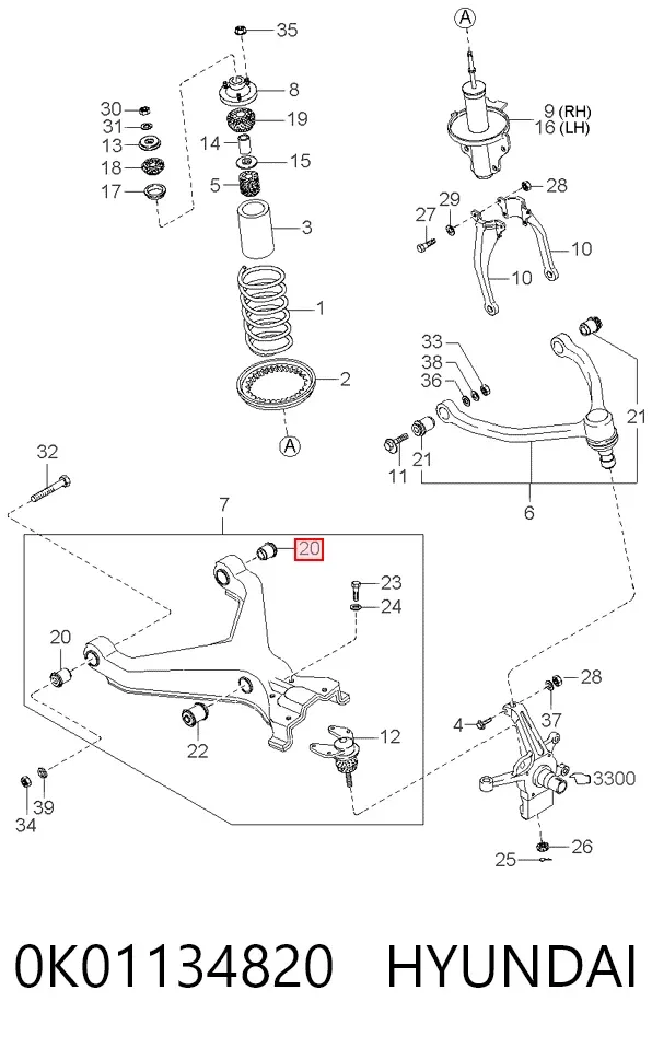 Silentblock przedniego wahacza dolnego 0K01134820 Hyundai/Kia