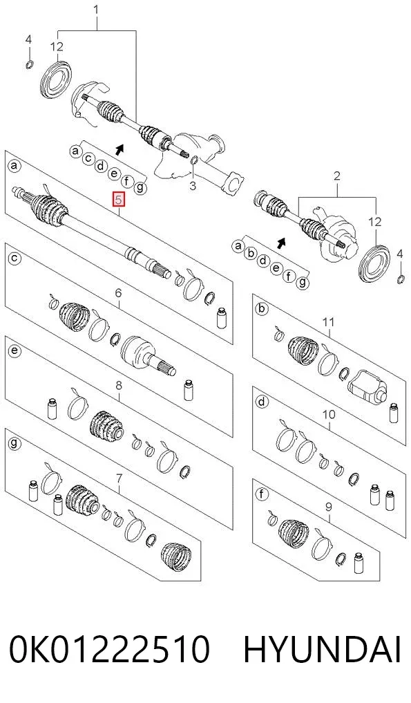 Przegub homokinetyczny przedni wewnętrzny 0K01222510 Hyundai/Kia