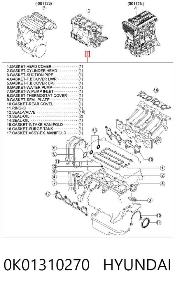Zestaw uszczelek silnika pełny 0K01310270 Hyundai/Kia