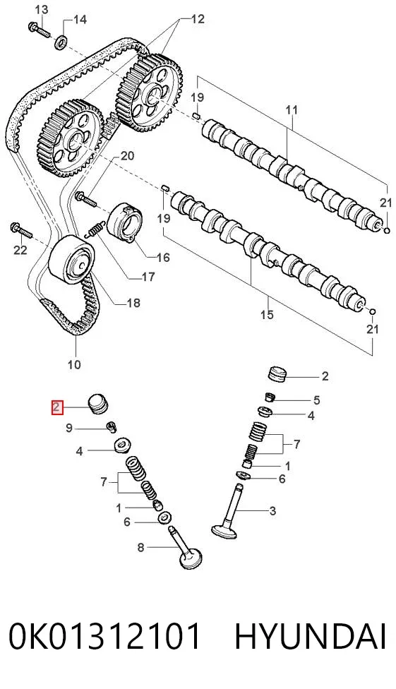 Kompensator hydrauliczny (popychacz hydrauliczny), popychacz zaworu 0K01312101 Hyundai/Kia