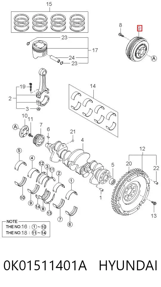 Koło pasowe wału korbowego 0K01511401A Hyundai/Kia