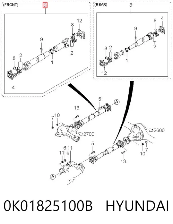 Wał Cardana tylny, kompletny 0K01825100B Hyundai/Kia