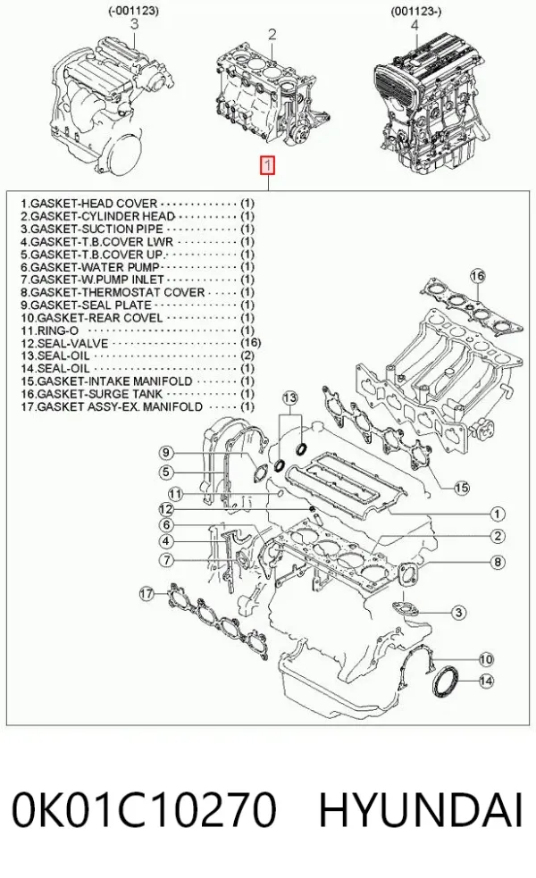 Zestaw uszczelek silnika pełny 0K01C10270 Hyundai/Kia