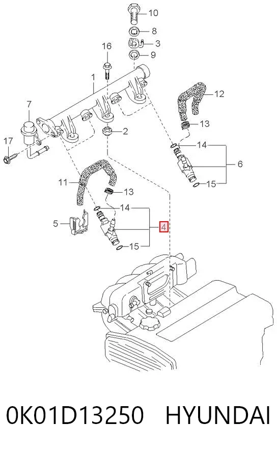 Wtryskiwacz paliwa 0K01D13250 Hyundai/Kia