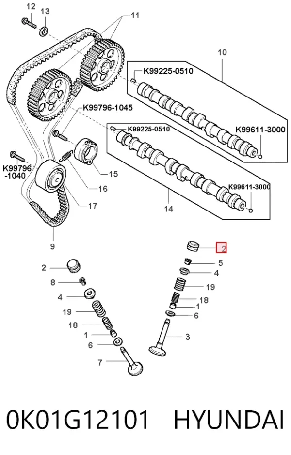 Kompensator hydrauliczny (popychacz hydrauliczny), popychacz zaworu 0K01G12101 Hyundai/Kia