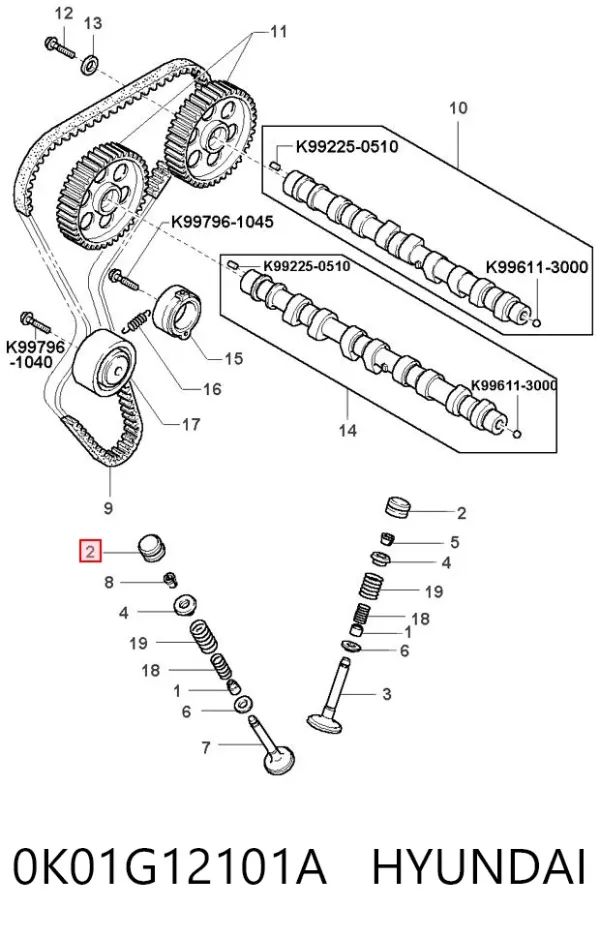 Kompensator hydrauliczny (popychacz hydrauliczny), popychacz zaworu 0K01G12101A Hyundai/Kia