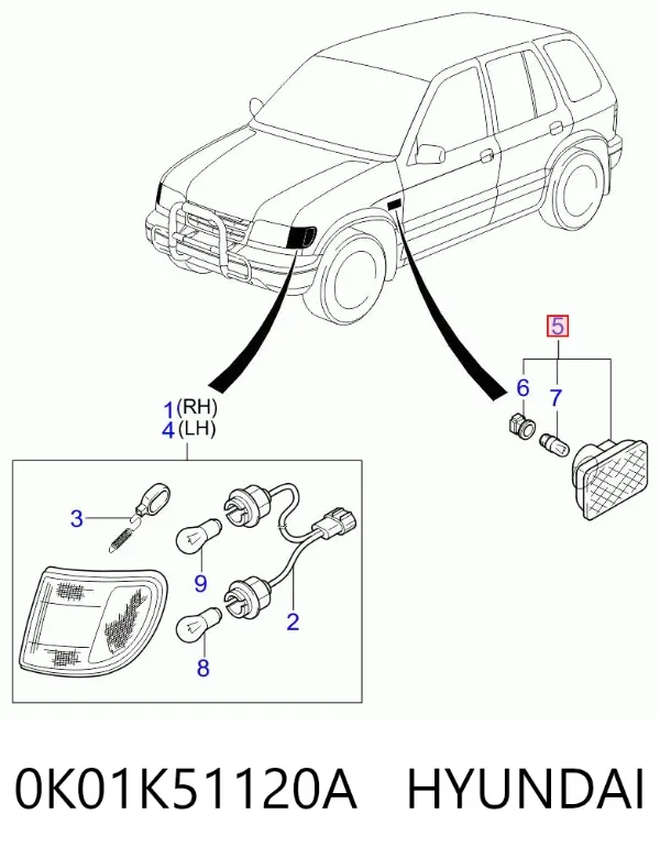 Powtarzacz kierunkowskazu na błotniku 0K01K51120A Hyundai/Kia