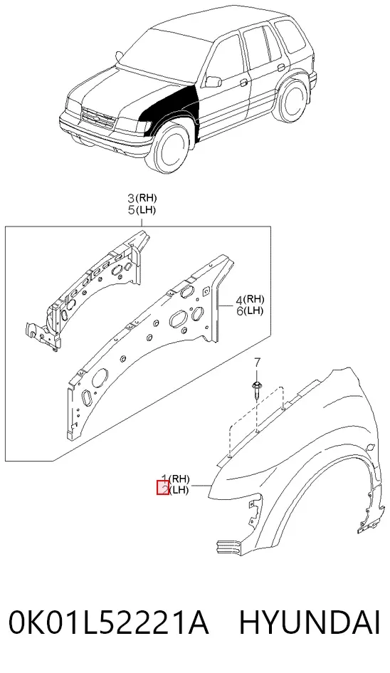 Błotnik przedni lewy KIA Sportage I