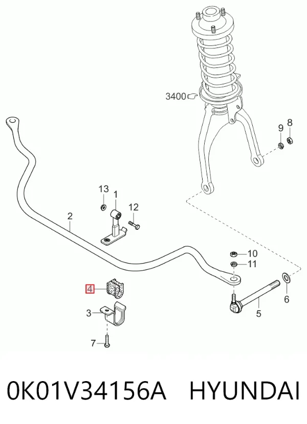 Tuleja stabilizatora przedniego 0K01V34156A Hyundai/Kia