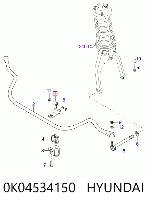 Łącznik stabilizatora przedniego 0K04534150 Hyundai/Kia