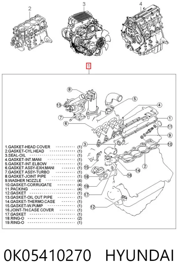 Zestaw uszczelek silnika pełny 0K05410270 Hyundai/Kia