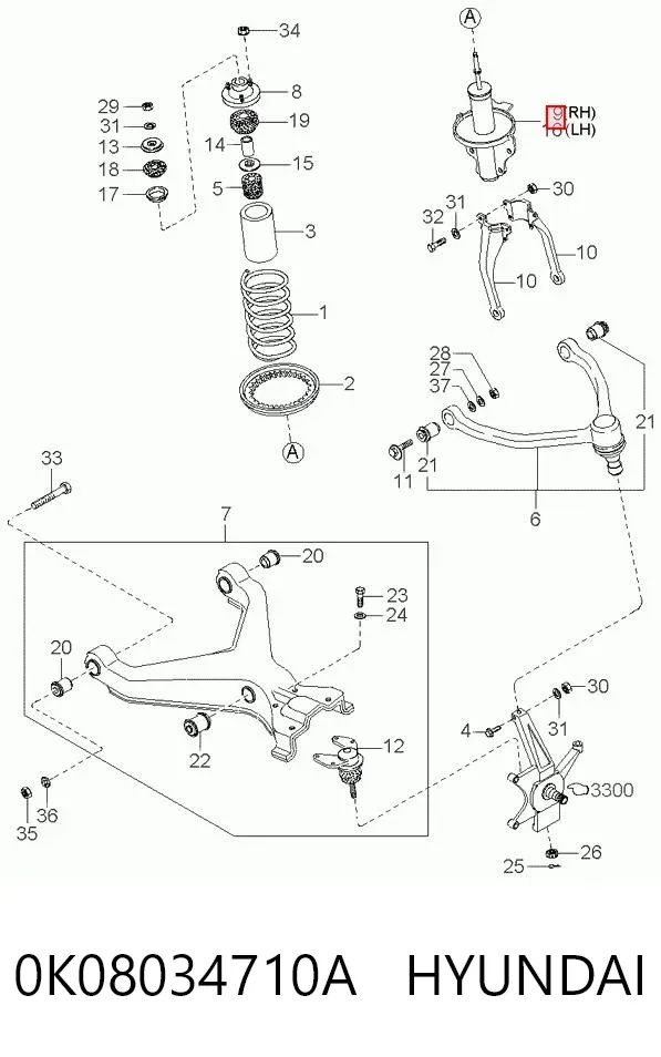 Amortyzator przedni prawy 0K08034710A Hyundai/Kia