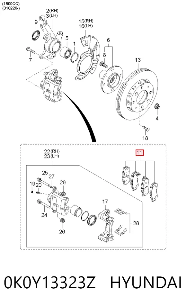Klocki hamulcowe przednie tarczowe 0K0Y13323Z Hyundai/Kia