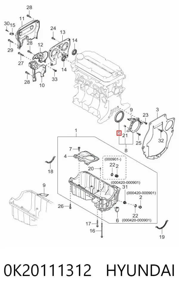 Uszczelniacz wału korbowego silnika tylny 0K20111312 Hyundai/Kia