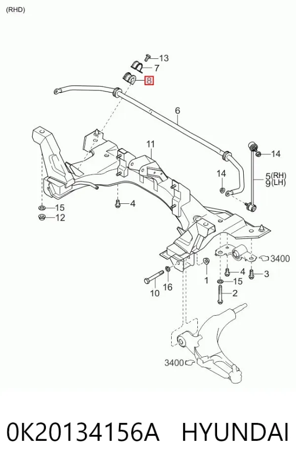 Tuleja stabilizatora przedniego 0K20134156A Hyundai/Kia