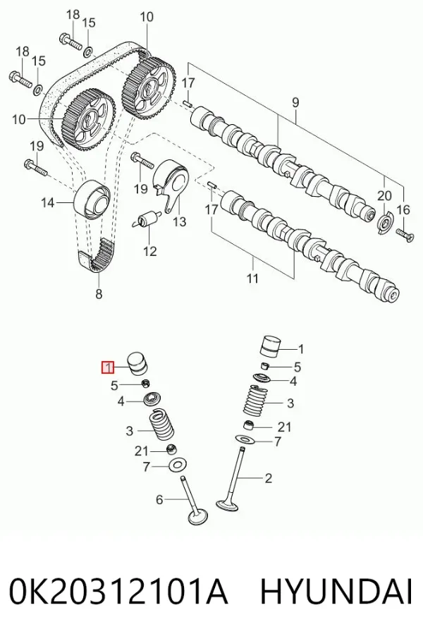 Kompensator hydrauliczny (popychacz hydrauliczny), popychacz zaworu 0K20312101A Hyundai/Kia