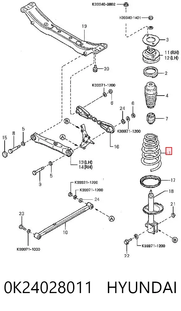 Sprężyna tylna 0K24028011 Hyundai/Kia