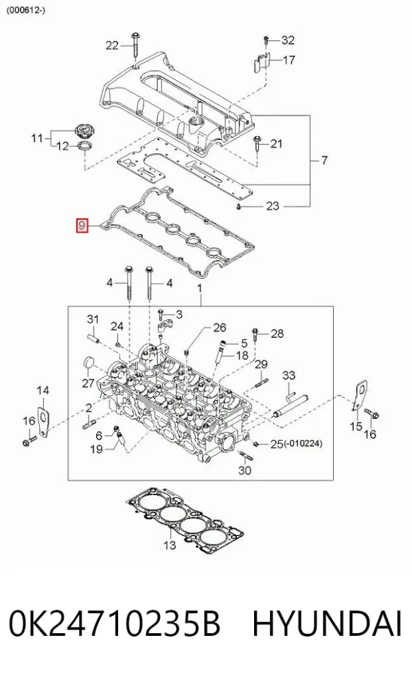Uszczelka pokrywy zaworowej silnika 0K24710235B Hyundai/Kia