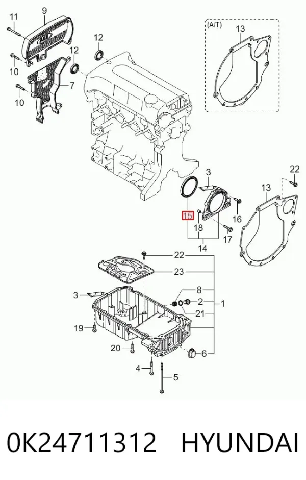 Uszczelniacz wału korbowego silnika tylny 0K24711312 Hyundai/Kia
