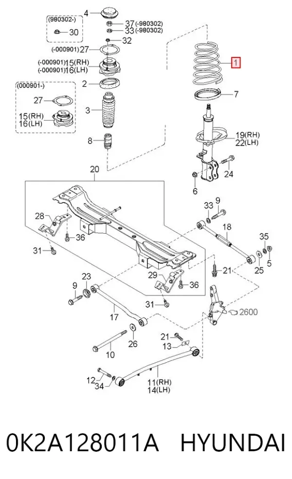 Sprężyna tylna 0K2A128011A Hyundai/Kia