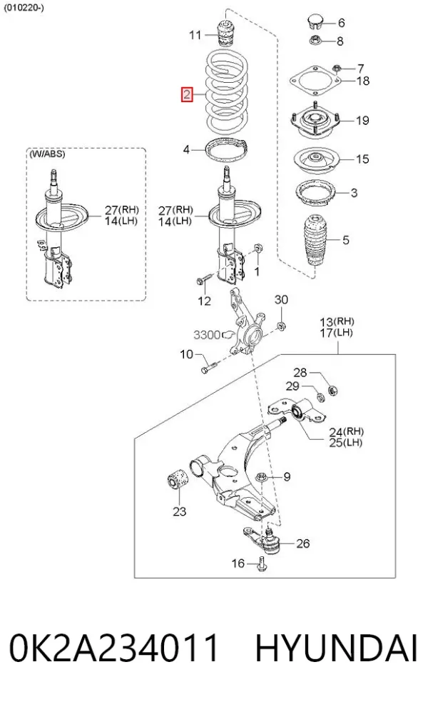 Sprężyna przednia 0K2A234011 Hyundai/Kia