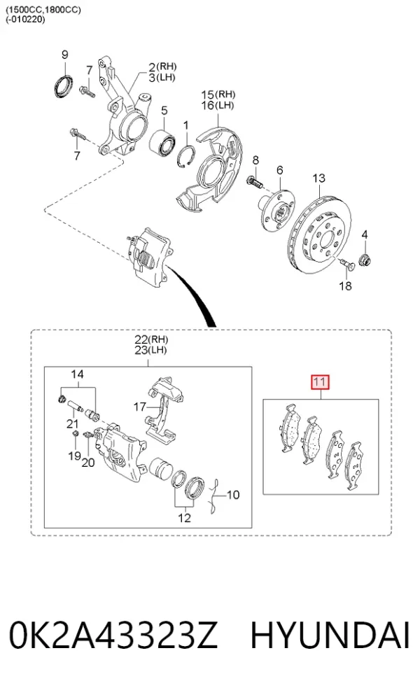 Klocki hamulcowe przednie tarczowe 0K2A43323Z Hyundai/Kia