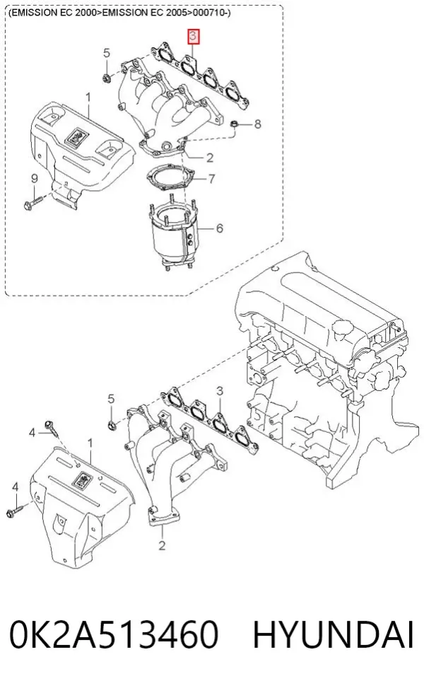 Uszczelka kolektora wydechowego 0K2A513460 Hyundai/Kia