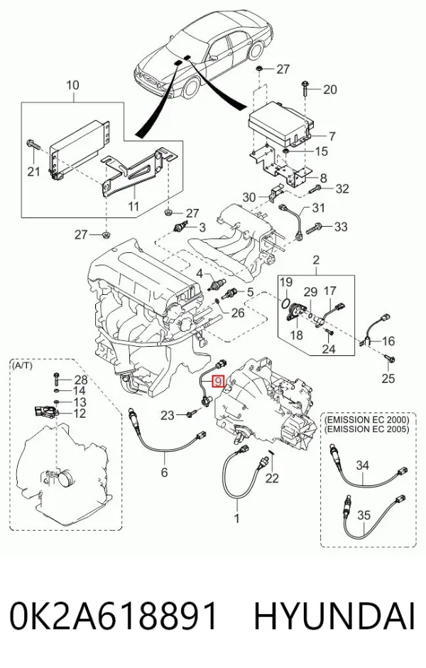 Czujnik położenia wału korbowego 0K2A618891 Hyundai/Kia