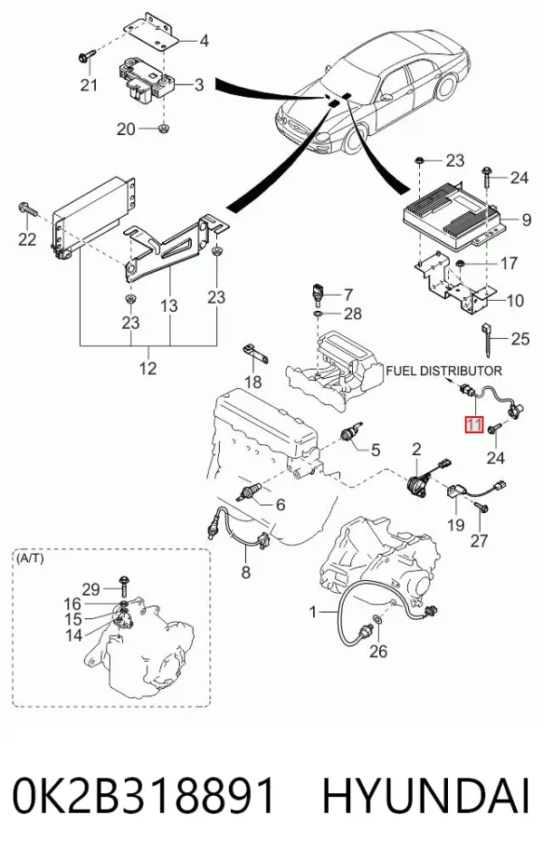 Czujnik położenia wału korbowego 0K2B318891 Hyundai/Kia
