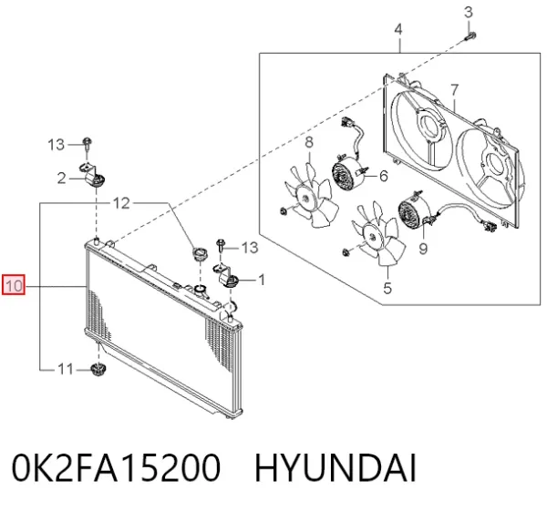 Chłodnica silnika 0K2FA15200 Hyundai/Kia