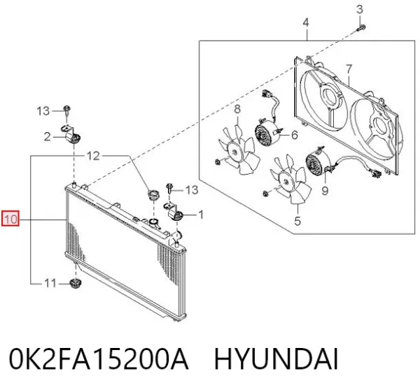 Chłodnica silnika 0K2FA15200A Hyundai/Kia