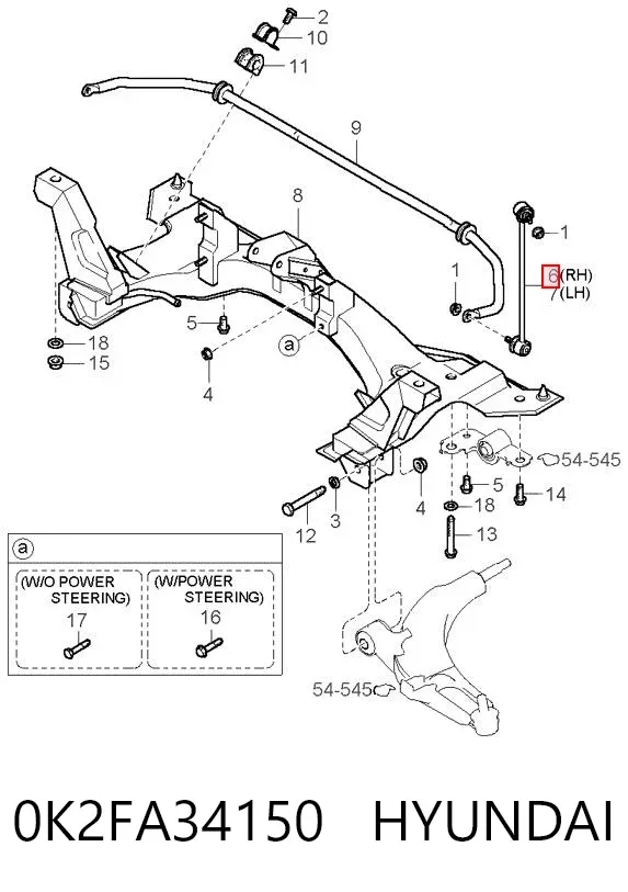 Łącznik stabilizatora przedniego prawy 0K2FA34150 Hyundai/Kia