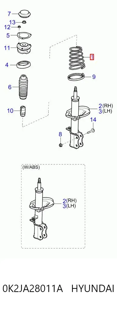 Sprężyna tylna 0K2JA28011A Hyundai/Kia