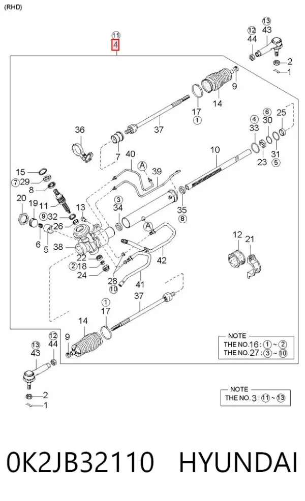 Listwa kierownicza (maglownica) 0K2JB32110 Hyundai/Kia