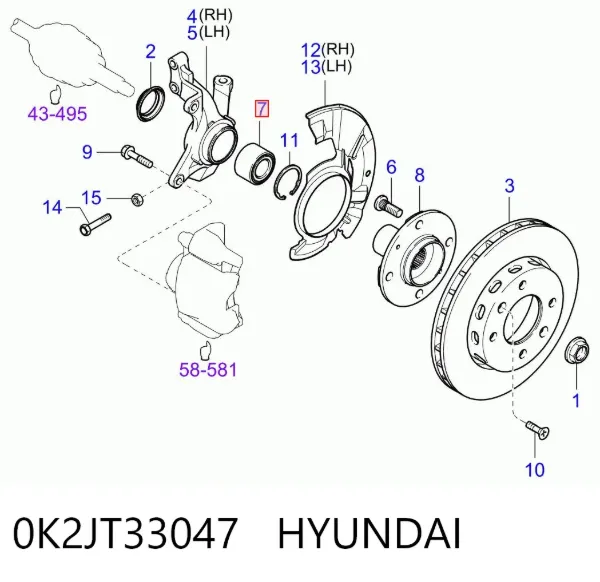 Łożysko piasty przedniej 0K2JT33047 Hyundai/Kia