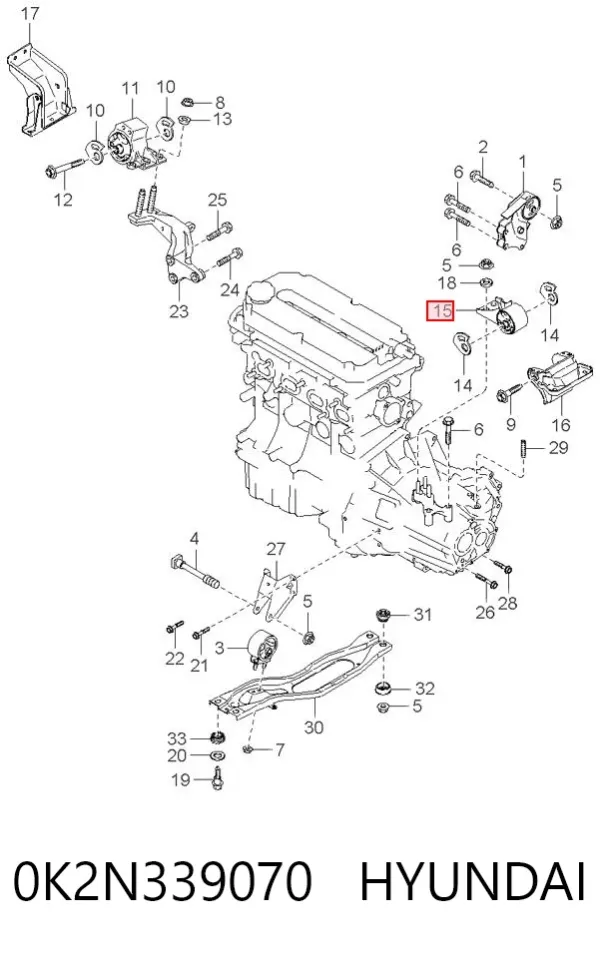 Poduszka (podpora) silnika lewa 0K2N339070 Hyundai/Kia