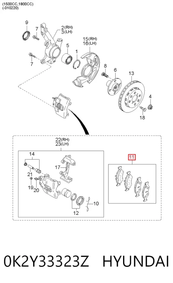 Klocki hamulcowe przednie tarczowe 0K2Y33323Z Hyundai/Kia