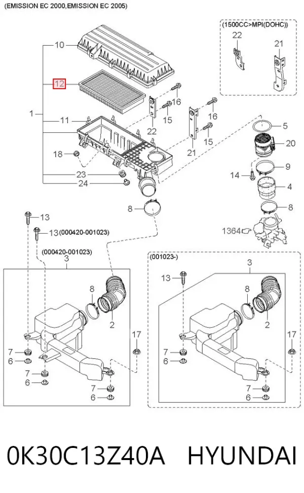 Filtr powietrza 0K30C13Z40A Hyundai/Kia