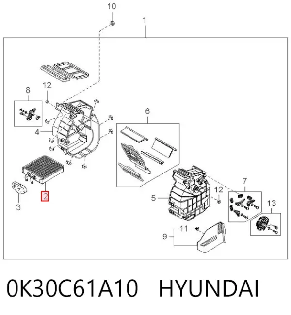 Chłodnica nagrzewnicy (ogrzewacza) 0K30C61A10 Hyundai/Kia