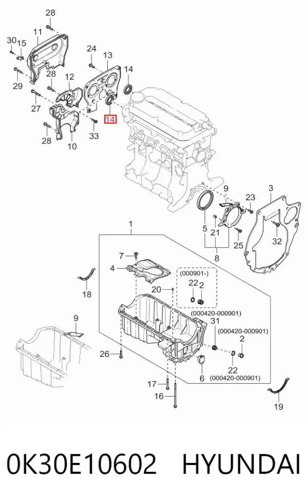 Uszczelniacz wałka rozrządu silnika 0K30E10602 Hyundai/Kia
